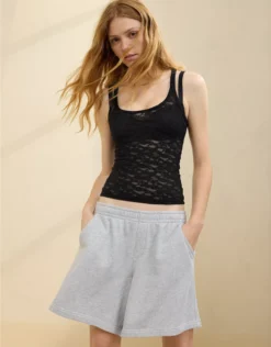 Aerie Easy Does It Vintage Lace Tank Top True Black