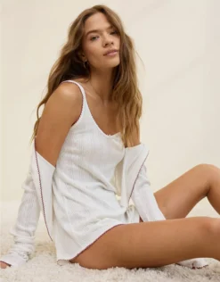 Aerie Off-Duty Pointelle Romper Soft Muslin