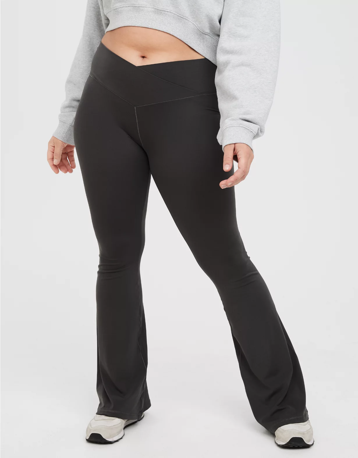 OFFLINE By Aerie Real Me High Waisted Crossover Flare Legging Smoked Gray