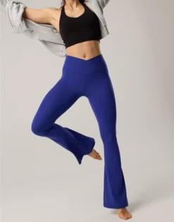 OFFLINE By Aerie Real Me High Waisted Crossover Flare Legging Deep Cobalt