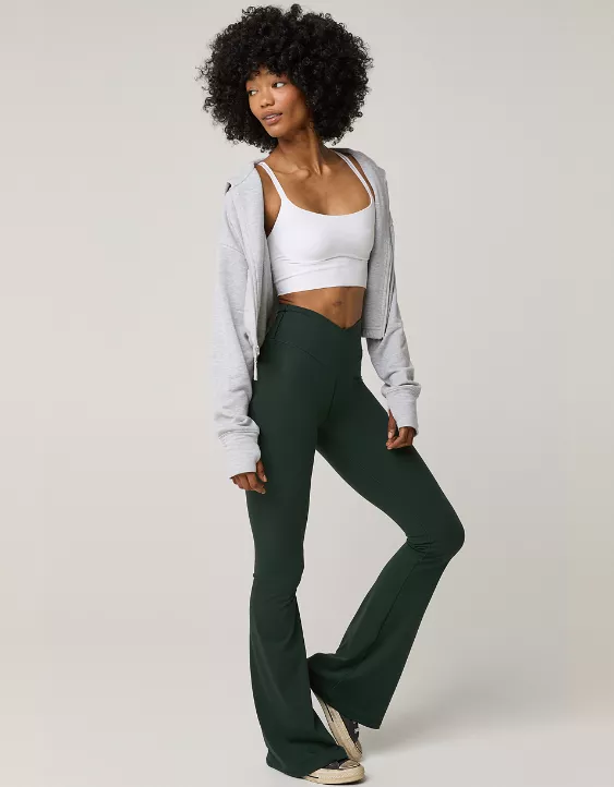 OFFLINE By Aerie Real Me High Waisted Crossover Flare Legging Mystical Green - Image 5