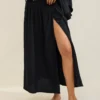 Aerie Faux Wrap Cover Up Maxi Skirt True Black