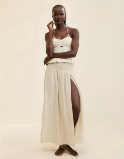 Aerie Faux Wrap Cover Up Maxi Skirt Soft Oat