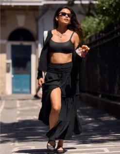 Aerie Boho Button Maxi Skirt True Black