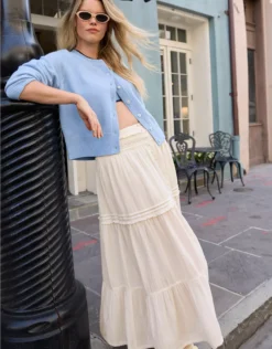 Aerie Boho Button Maxi Skirt Natural
