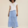 Aerie Boho Button Maxi Skirt Monaco Blue