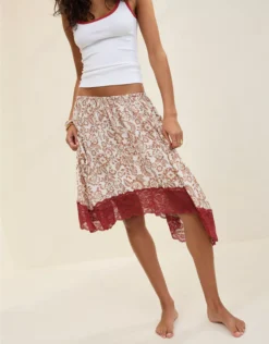 Aerie Handkerchief Midi Skirt Natural