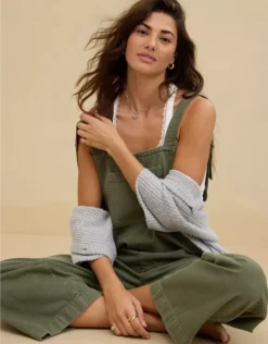 Aerie Denim Overall Olive Fun