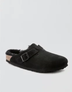 Aerie Birkenstock Boston Shearling Clog True Black