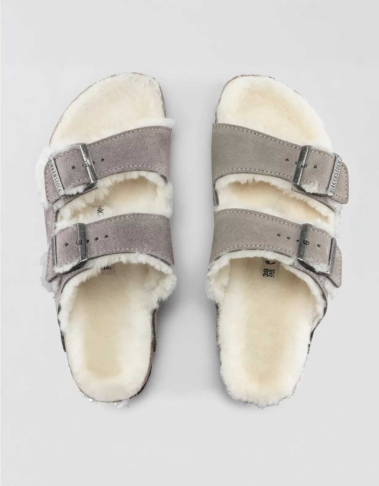Aerie Birkenstock Shearling Arizona Sandal Grey