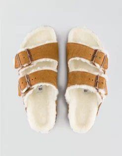 Aerie Birkenstock Shearling Arizona Sandal Brown