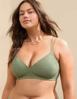 Aerie Sunnie Bloom Lace Wireless Push Up Bra Olive Fun
