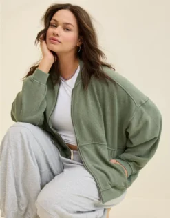 Aerie Full Zip Sweatshirt Olive Fun