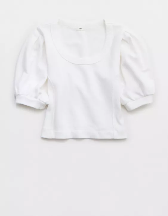 Aerie Seams Right Short Sleeve Sweatshirt White - Image 3