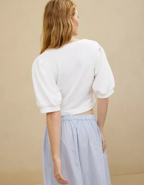 Aerie Seams Right Short Sleeve Sweatshirt White - Image 2