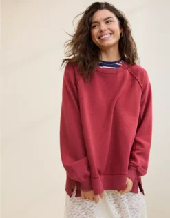 Aerie East West Crew Sweatshirt Summer Burgundy