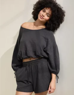 Aerie Endless Summer Cropped Sweatshirt Smoked Gray