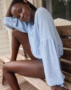 Aerie Endless Summer Cropped Sweatshirt Eyelet Blue