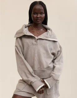 Aerie Best Button Sweatshirt Heathered Taupe