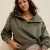 Aerie Best Button Sweatshirt Succulent Olive