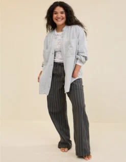 Aerie MagnaReady Adaptive Roll With It Fleece Shirt Medium Heather Gray