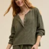 Aerie Waffle Henley Sweatshirt Military Green