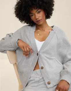 Aerie Fleece Cardigan Medium Heather Gray