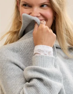 Aerie Classic Quarter Button Sweater Medium Heather Gray