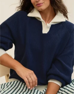 Aerie Classic Quarter Button Sweater Navy