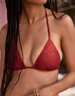 Aerie The Sun-Lover Lace Bikini Top Summer Burgundy