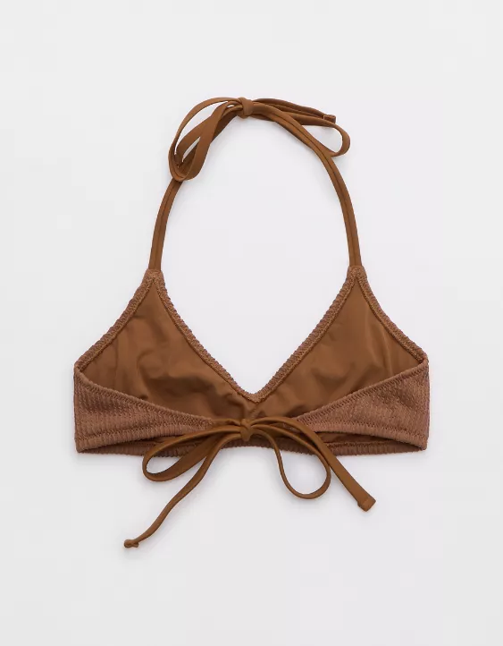 Aerie Crinkle Halter Voop Bikini Top Dark Brown - Image 4
