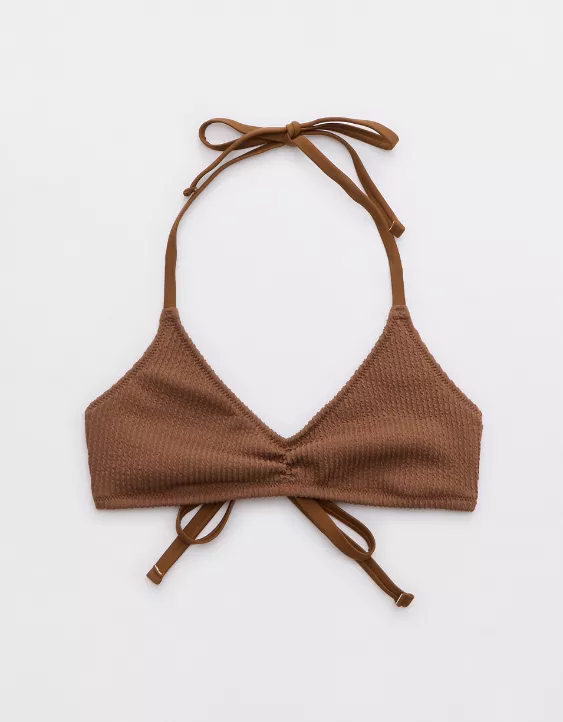 Aerie Crinkle Halter Voop Bikini Top Dark Brown - Image 3