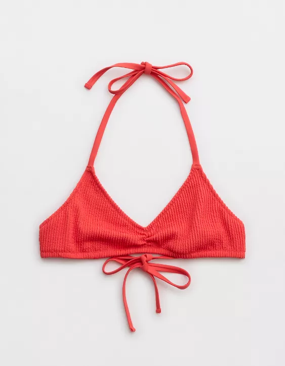 Aerie Crinkle Halter Voop Bikini Top Resort Red - Image 3