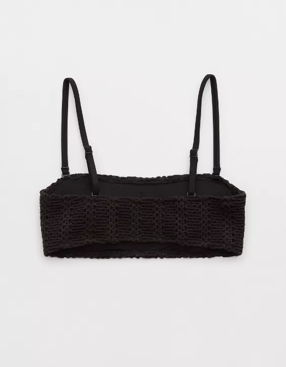 Aerie The Boardwalker Cloudweave Crochet Bikini Top True Black - Image 4