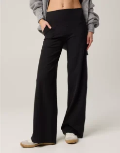 OFFLINE By Aerie Real Me XTRA High Waisted Ribbed Trouser True Black