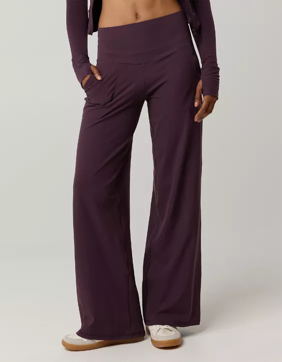 OFFLINE By Aerie Real Me XTRA High Waisted Ribbed Trouser Cool Berry - Image 2