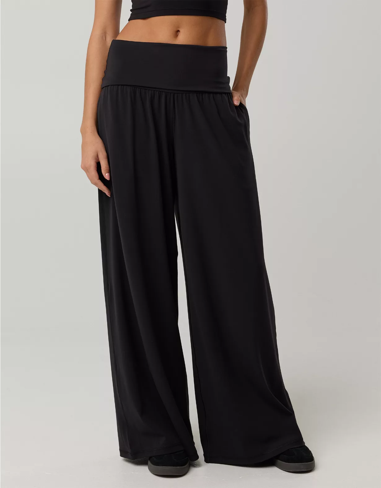 OFFLINE By Aerie Real Me Foldover Super Wide Leg Pant True Black