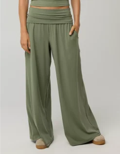 OFFLINE By Aerie Real Me Foldover Super Wide Leg Pant Olive Fun