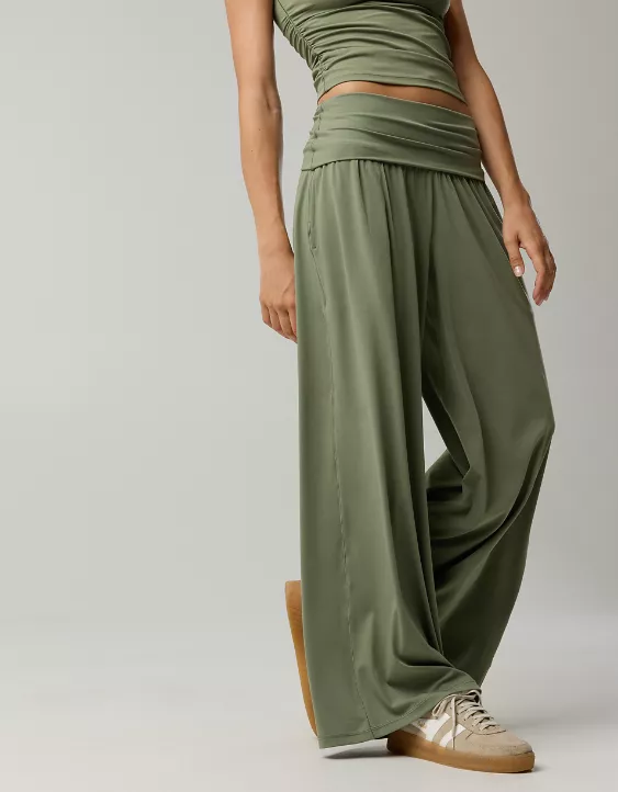 OFFLINE By Aerie Real Me Foldover Super Wide Leg Pant Olive Fun - Image 5