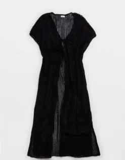 Aerie Crochet Maxi Cape Black