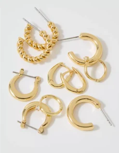 Aerie Basic Hoop Earrings 5-Pack Gold