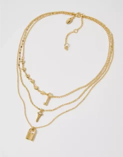 Aerie Mixed Metal Lock And Key Necklace Multi