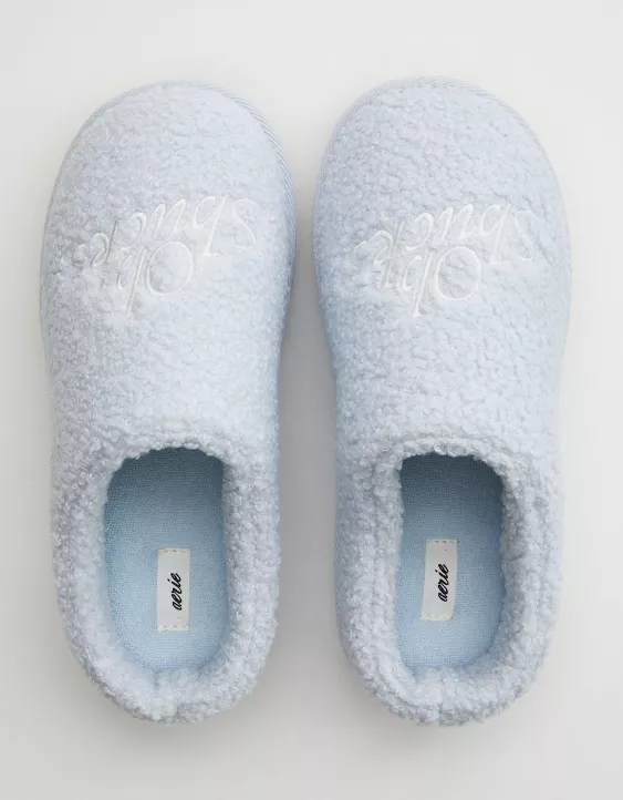Aerie Sherpa Scuff Slippers Eyelet Blue - Image 2
