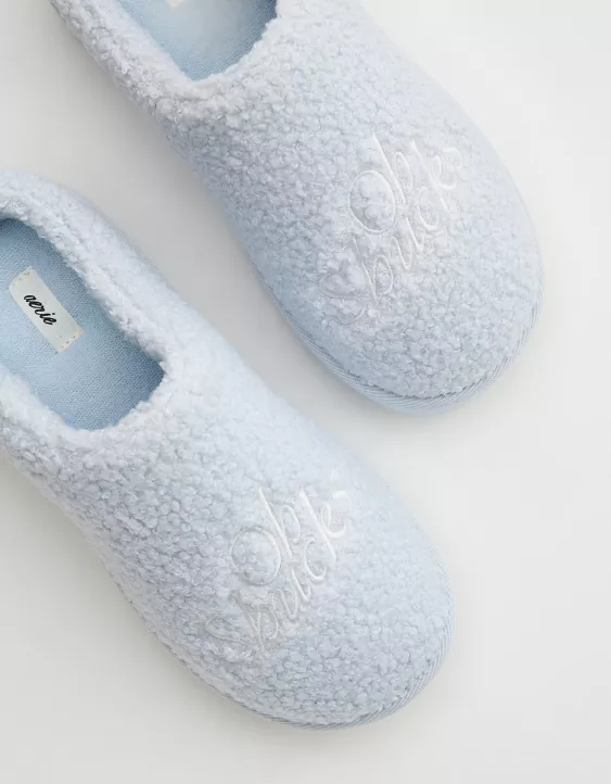 Aerie Sherpa Scuff Slippers Eyelet Blue - Image 3