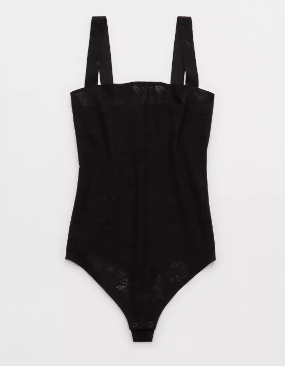 Aerie SMOOTHEZ Lace Bodysuit True Black - Image 3
