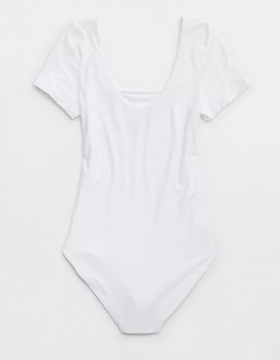 Aerie SMOOTHEZ Short Sleeve Square Neck Bodysuit White - Image 5