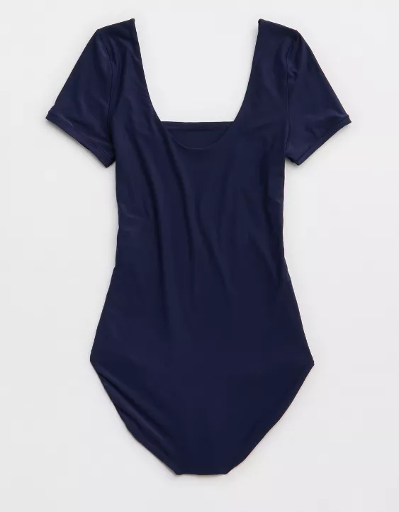 Aerie SMOOTHEZ Short Sleeve Square Neck Bodysuit Navy - Image 4