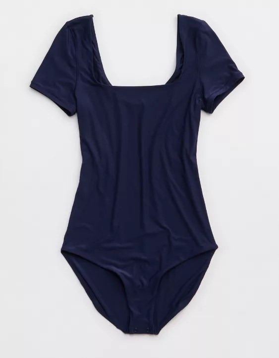 Aerie SMOOTHEZ Short Sleeve Square Neck Bodysuit Navy - Image 3