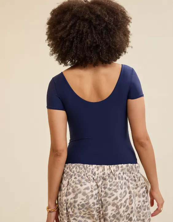 Aerie SMOOTHEZ Short Sleeve Square Neck Bodysuit Navy - Image 2
