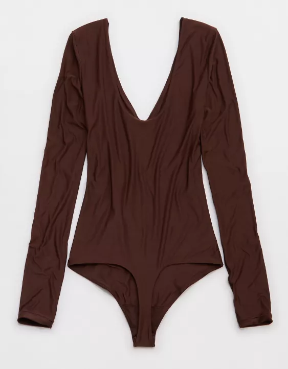Aerie SMOOTHEZ Long Sleeve Plunge Bodysuit Canyon Sun - Image 5